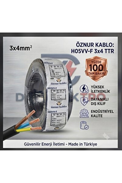 DC-ELEKTRO ÖZNUR KABLO 3X4 TTR YÜZDE 100 TAM BAKIR KALIN KABLO TSE BELGELİ ( ...