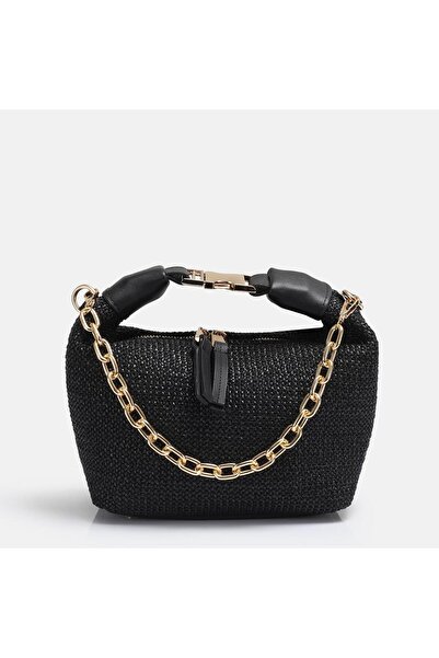 37Numara Black Chain Detailed Straw Handbag