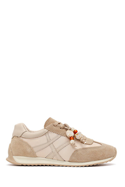 Derimod Women's Beige Lace-Up Charmlı Leather Sneaker 26Sfd221414
