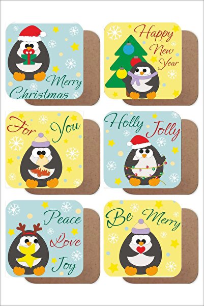 SHELİFE Christmas Themed Set of 6 Mdf Coasters – New Year and Christmas Design