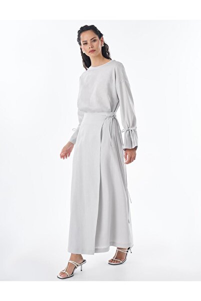 KYR High Waist Linen Wrap Skirt Light Gray