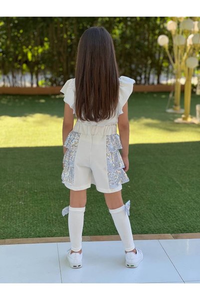Lucky kidswear SET PENTRU FETE CU DETALII FUNDIȚĂ, SECVENȚE, PULCIURI ȘI PANTALONI SCURȚI