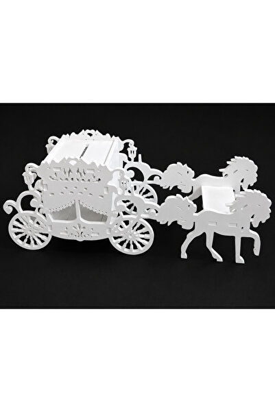 LUCIDIUSDECOR Cutie de dar din lemn în formă de caleașcă cu doi cai - 70×18×29cm