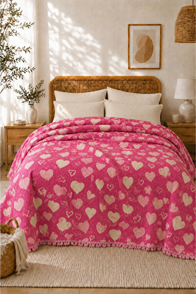 VERONİCA LİNE Hearted Muslin Bedspread 100% Cotton 240X260 - Pique - 7 Layers...