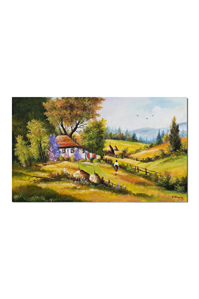 artnova Tablou peisaj rural pictat manual, Plaiuri mioritice, 100x60cm ulei p...