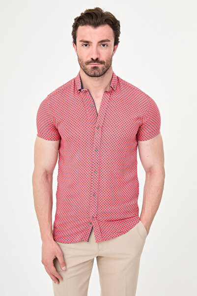 Mcr Patterned Slim Fit Short Sleeve Men's Shirt Red - 37910.19Y