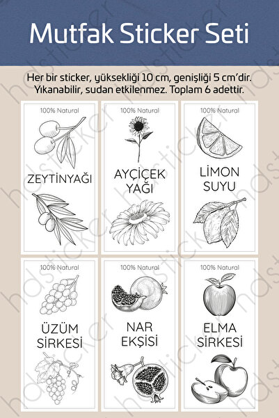 hdsticker 6 Adet Yıkanabilir Suya Dayanıklı Yağdanlık Şişe Etiketi Zeytinyağı...