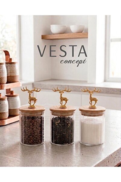 VESTA Concept Bamboo Leak-Proof Glass Spice Container with Deer Lid, 3-Piece ...