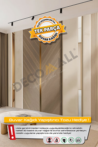 DECOMALL (TV-62) TV Arkası Duvar Kağıdı Tek Parça 3D Çita Mermer Görünümlü Sa...