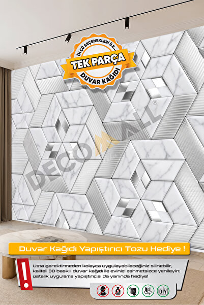 DECOMALL (TV-68) TV Arkası Duvar Kağıdı Tek Parça 3D Çita Mermer Görünümlü Sa...