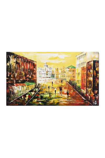 artnova Tablou pictat manual birou, living, Peisaj citadin abstract, 120x70cm...