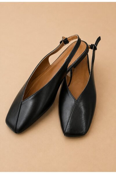 Gezegen 3969 black open back ballet flats with stitched front