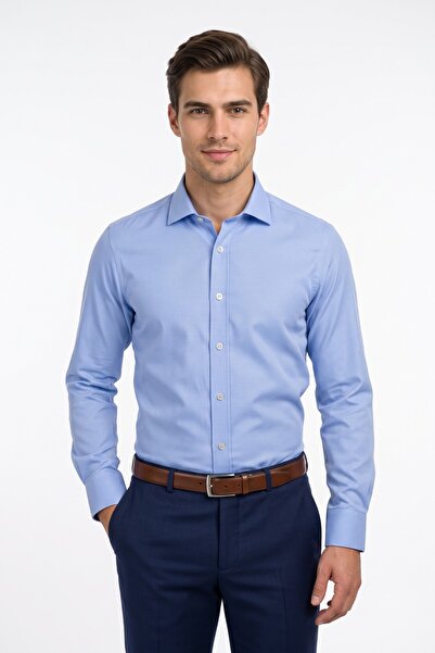 KAMER Men's Slim Fitt Long Sleeve Dobby Lycra Shirt 2455 Bgl-St05602