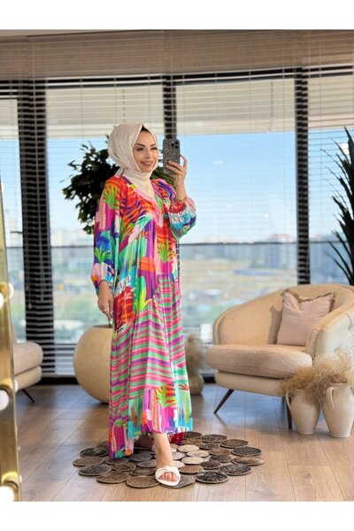 ASHILDA 25EL045 فستان منقوش برقبة على شكل حرف V إكرو