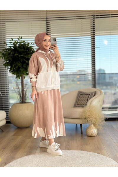 Ahi 5162 Batik Pattern Hooded Suit Mink