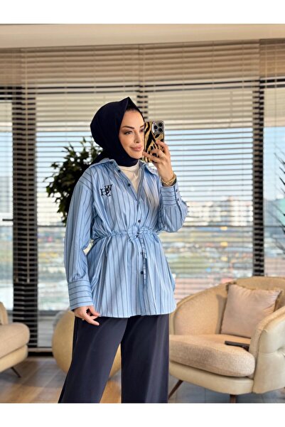 Merwishop قميص MRW1627 قديم الطراز باللون الأزرق الفاتح