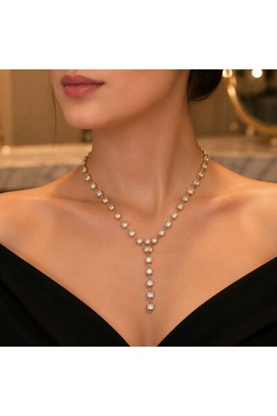 Monalisa Home Luxurious Zircon Stone Figured Flashy Y Necklace