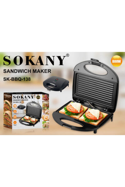 SOKANY BBQ-138 Συσκευή παρασκευής σάντουιτς για 2 σάντουιτς 800W Μαύρο