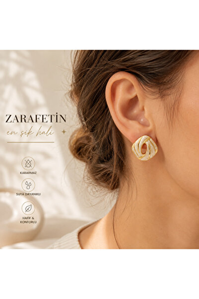 FIERA JEWELRY Women's Gold Color White Enamel Geometric Earrings |   Modern S...