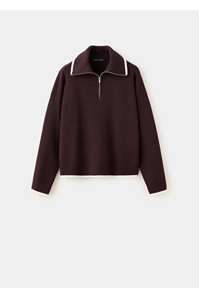 MANGO Woman Contrast-stripe polo-neck sweater