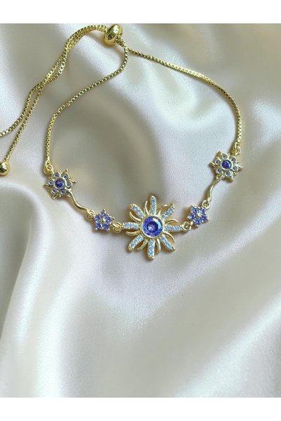 AUREON GOLD Gold Color Flowered Purple Zircon Stone Sun Lift Vip Steel Bracelet