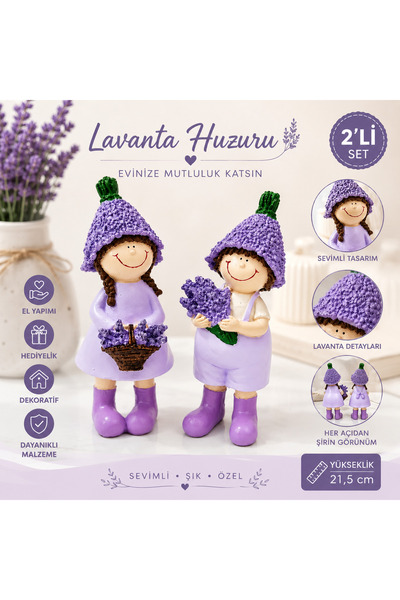 arbies beauty Lavanta Kız ve Erkek Biblo Seti – 2’li Dekoratif Sevimli Figür