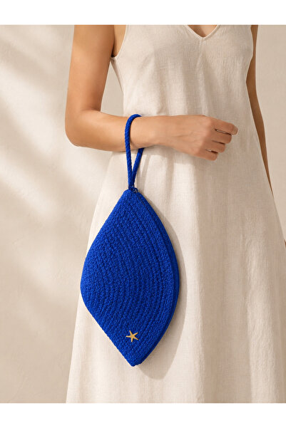 Naspar Saks Blue Color Stitched Straw Handbag Daily Use Women's Clutch Bag 30...