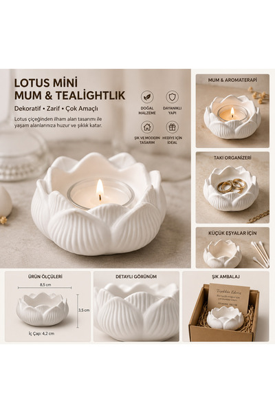 FS STORE01 Lotus Candle Holder and Jewelry Organizer |   Handmade Plaster Concrete Decorative Bowl |   Ring Holder |   Tealight Candle Holder |   Minimal Home Decor