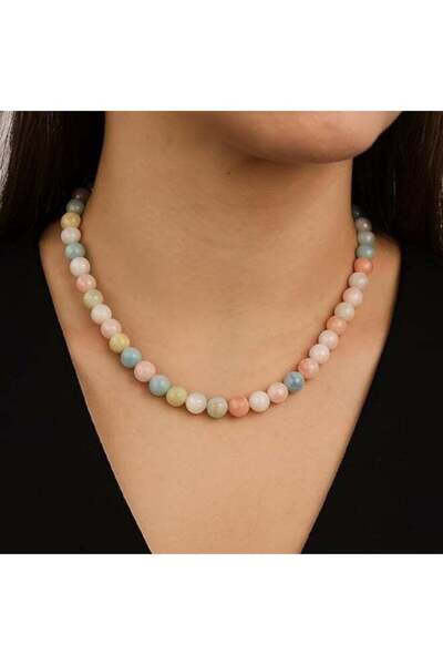 Generic Morganite Beaded Necklace for Women & Men – Natural Gemstone Bead Jew...