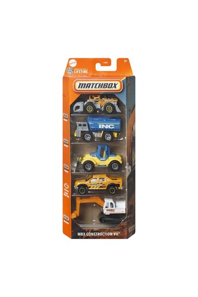 OEM SET MATCHBOX 5 MAȘINI DIE-CAST MBX CONSTRUCTION VII SCARA 1:64 - metal