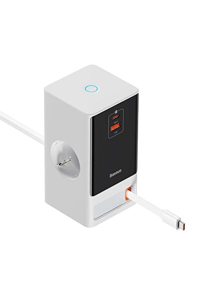 Baseus PowerCombo Powerstrip PSLR000602, QC 65W, Cablu USB-C retractabil, USB...