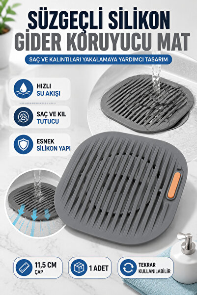 Hane Dostu Süzgeçli Silikon Lavabo Gider Koruyucu Mat Gri Saç Tutucu Tıkanıkl...