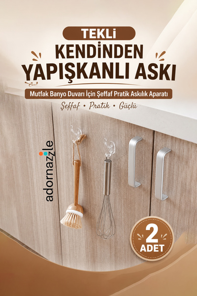 adornazzle Tekli Kendinden Yapışkanlı Askı, Delme Gerektirmeyen Şeffaf Askı, ...
