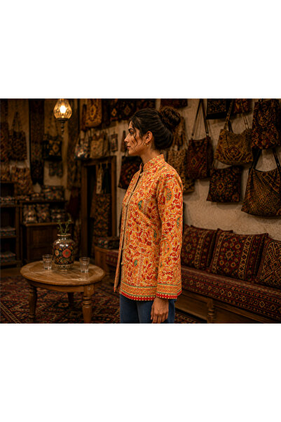 Miss Boheme Beige Color Floral Embroidered Bohemian Jacket with Pocket Detail
