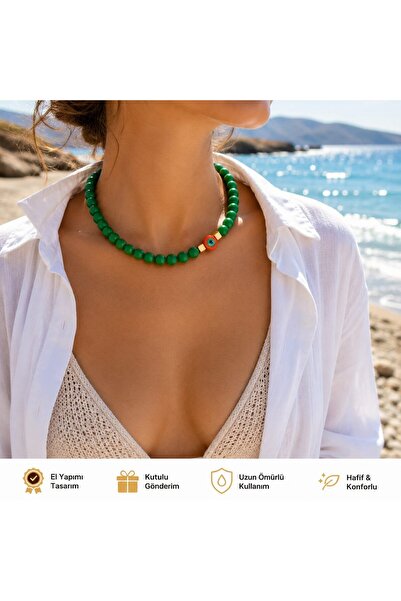Sinem Şanlı Atelier Jasmine Matte Green Glass Beads Evil Eye Beaded Handmade ...