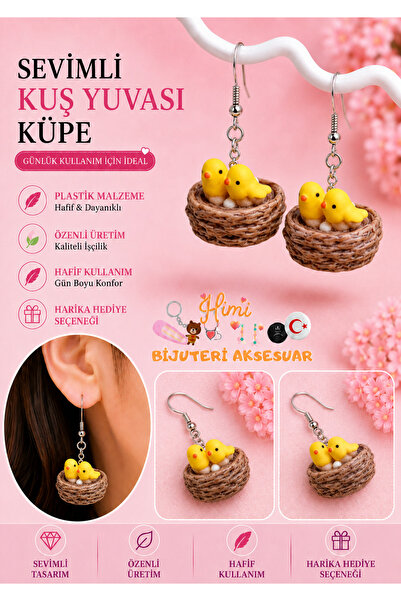 himi bijuteri aksesuar Cheerful Cute Bird and Nest Animal Figure Dangle Earri...