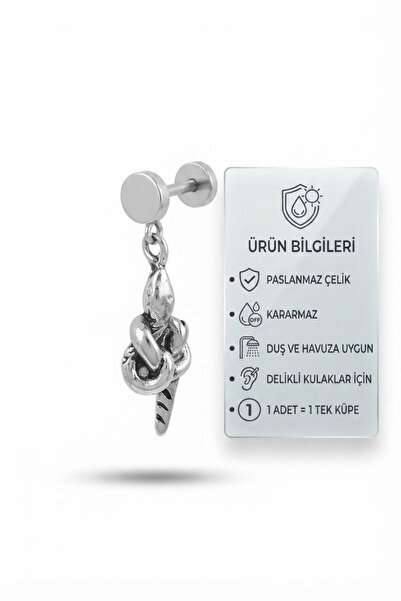 Blisse Piercing Silver Color Steel Screw Earrings Snake Figured Tunnel Look D...