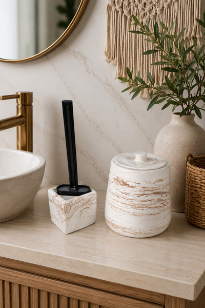 Zigzag Home Διακοσμητικό σετ μπάνιου 2 τεμαχίων σε στυλ Μποέμ με μαρμάρινο σχ...