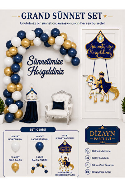 Dizayn Parti Evi Grand Sünnet Seti Lacivert Beyaz Gold / Gri Balonlu Sünnet O...