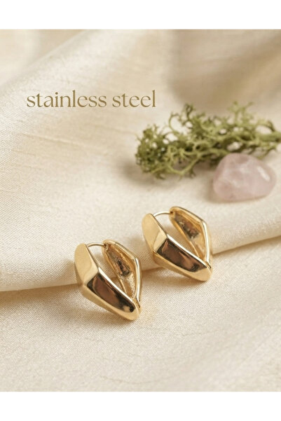 stainless steell حلق من الفولاذ 316L بلون ذهبي مرصع بالألماس