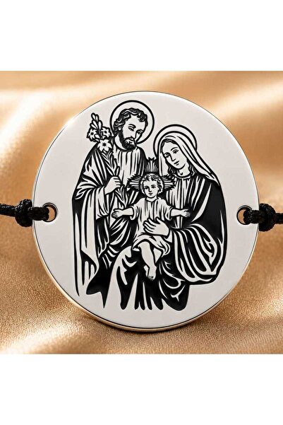 Simoshop Brățară Sfânta Familie din Argint 925 cu Bănuț Gravat 16.5mm și Șnur...