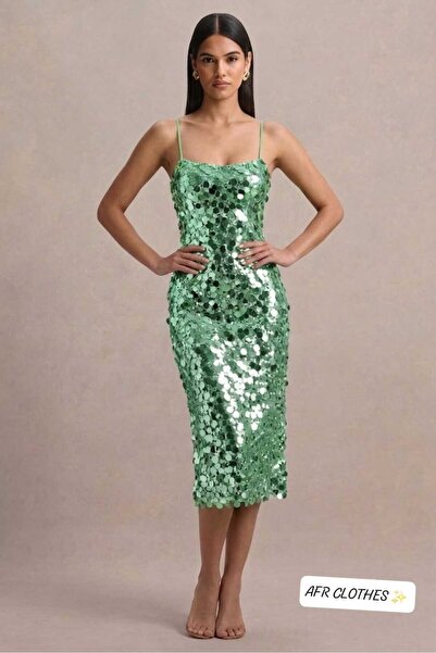 AFR CLOTHES Women's Evening Dress - Glow Large Sequin Midi Length Event and P...