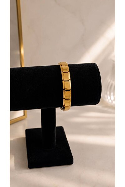 Gold Çelik Boncuk Lastikli Unisex Bileklik Minimal Esnek Tasarım