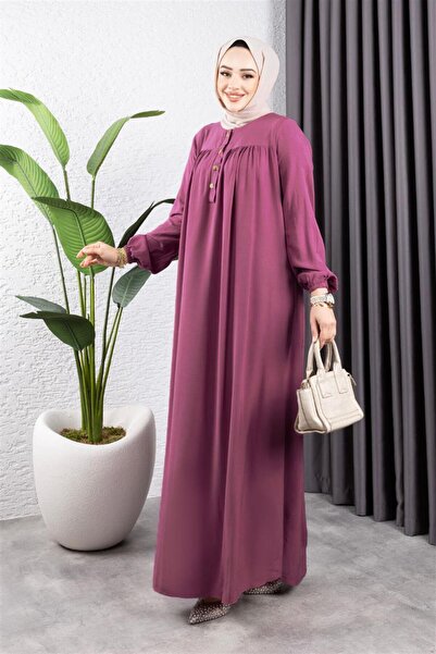 Mestore Half Buttoned Viscose Dress Dried Rose