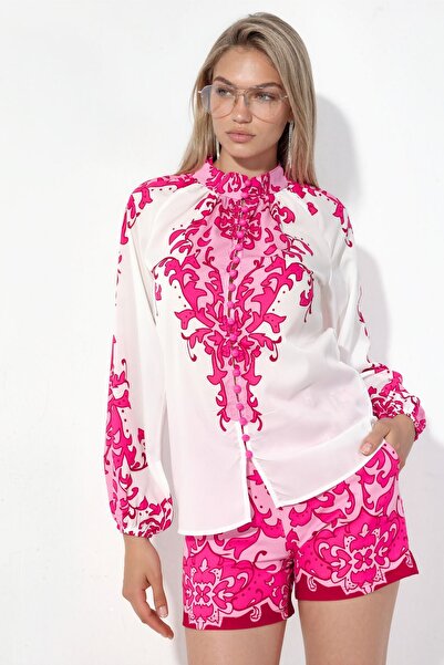 Hiccup Msn Patterned Tie-Up Blouse and Shorts Set