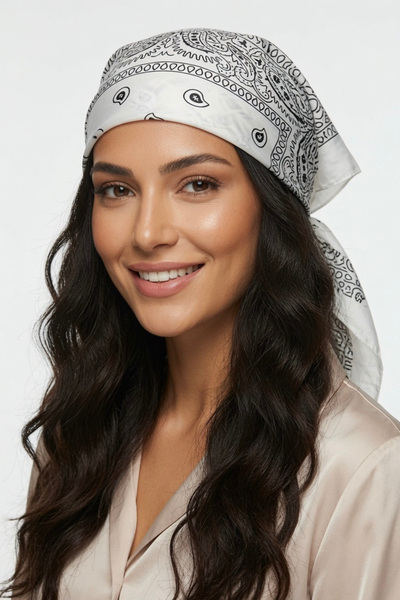 Mollycrush Unisex White Shawl Patterned Scarf |   Daily Hair Accessory, Neck Gaiter, and Outdoor Bandana