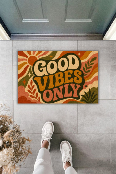 Rugmood Good Vibes Only Sun and Leaf Pattern Retro Digital Printing Door Mat ...