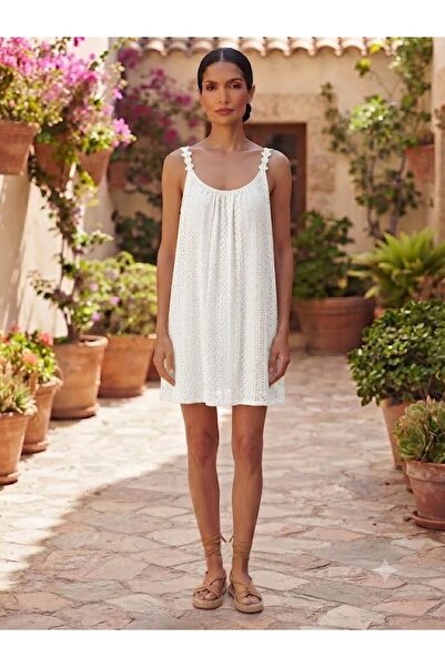 AYASOFYA OTANTIK Women's Italian Strap Lined Lace Mini Dress