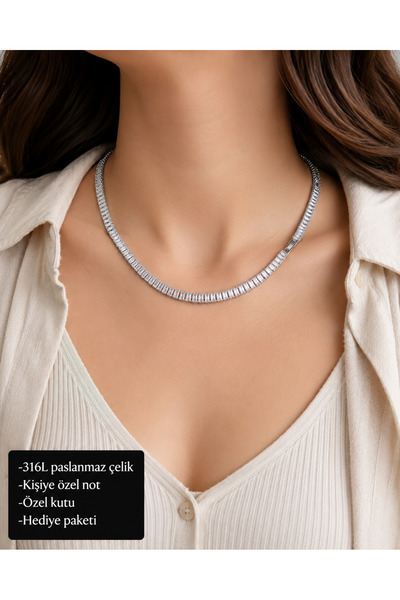 HER ŞEY NOTA www.herseynota.com Asteria Baguette Stone Women's Necklace 316L ...