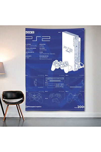 Geek Cultcha Playstation 2 Blueprint Wall Covering Wall Tapestry First Qualit...